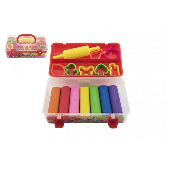 Modelína/Plastelína Nara 550g 7 ks s vykrajovátky 7ks s válečkem v plastovém boxu 20x12x7cm Modelína/Plastelína Nara 550g 7 ks s vykrajovátky 7ks s válečkem v plastovém boxu 20x12x7cm