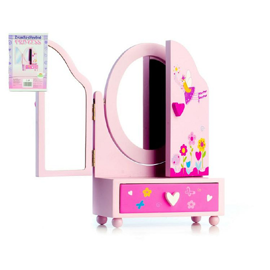 Teddies Zrcadlo šperkovnice Princess 3-dílné zásuvka dřevo 16x25x8cm v krabici Teddies Zrcadlo šperkovnice Princess 3-dílné zásuvka dřevo 16x25x8cm v krabici