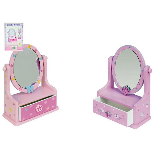 Teddies Zrcadlo šperkovnice zásuvka dřevo 16,2x24,2x8,5cm asst 3 barvy v krabici