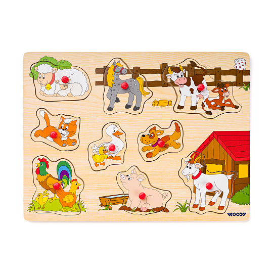 Woody Puzzle na desce - zvířata u statku