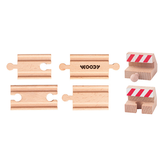 Woody Příslušenství k dráze - Propojovací koleje a zarážky, 6ks Woody Příslušenství k dráze - Propojovací koleje a zarážky, 6ks