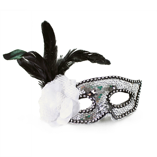 Rappa Škraboška stříbrná s květinou a peřím