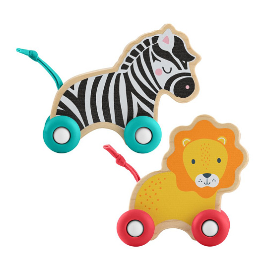 Mattel Fisher-Price DŘEVĚNÁ POSTRKOVACÍ LEV A ZEBRA