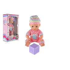 Teddies Panenka miminko 25cm pevné tělo plast s kostkou v krabici 15x27x8cm