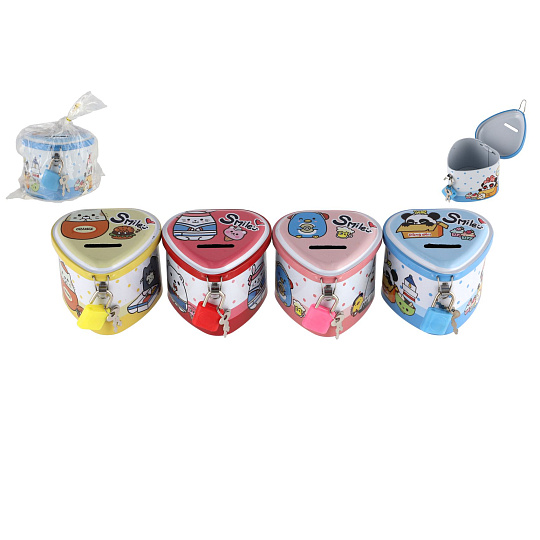 Teddies Pokladnička plechová srdce se zámkem 8x7cm 4 barvy Teddies Pokladnička plechová srdce se zámkem 8x7cm 4 barvy