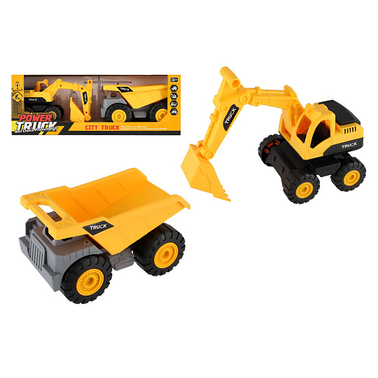 Teddies Auto stavební 2ks plast 18cm na volný chod v krabici 39x14x11,5cm Teddies Auto stavební 2ks plast 18cm na volný chod v krabici 39x14x11,5cm