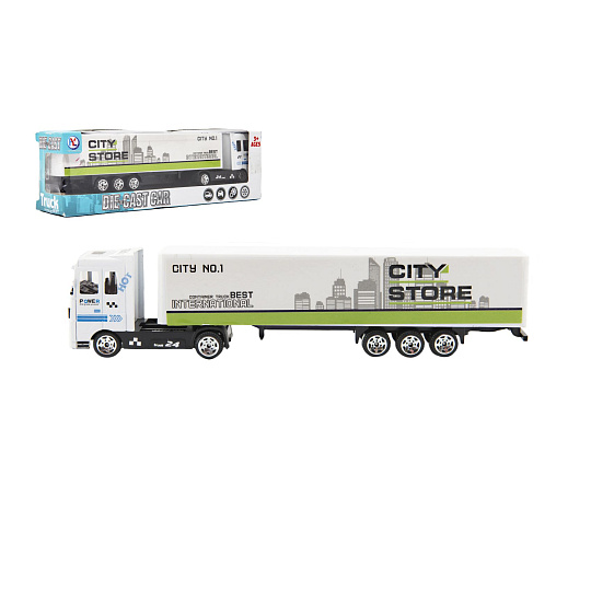 Teddies Kamion s návěsem 19cm kov/plast na volný chod 4 barvy v krabičce 20x6x4cm