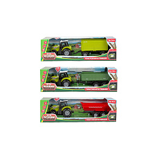Teddies Traktor s vlekem plast 24cm na volný chod na baterie se světlem, zvukem 3 druhy