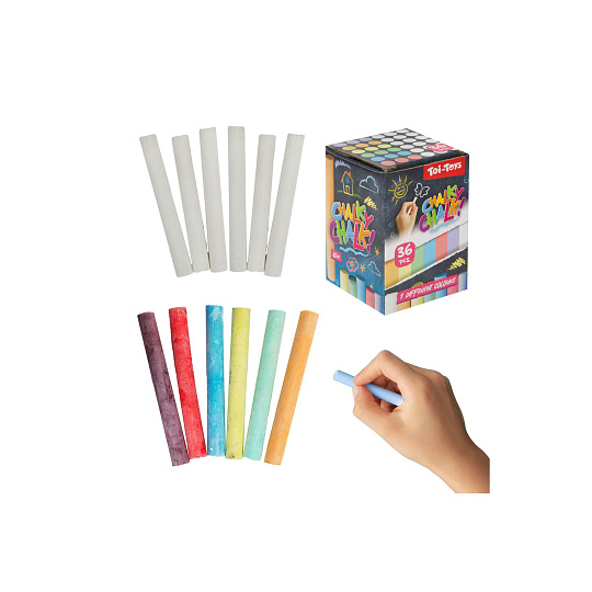 Křídy tabulové 36ks bílé + barevné 8cm v krabičce 6x9x6cm 24m+