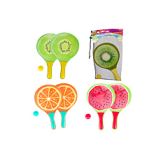 Teddies Sada na plážový tenis ovoce dřevěné 38cm 2 pálky + 1 míček 3 druhy Teddies Sada na plážový tenis ovoce dřevěné 38cm 2 pálky + 1 míček 3 druhy