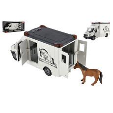 Teddies Auto přepravník zvířat plast 28cm s koněm na setrvačník se světlem se zvukem šedé v krabici 39x18cm Teddies Auto přepravník zvířat plast 28cm s koněm na setrvačník se světlem se zvukem šedé v krabici 39x18cm