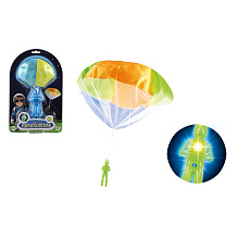 Teddies Parašutista figurka s padákem létající svítící látka/plast  12cm na baterie 2 barvy
