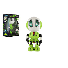 Teddies Robot ECHO opakující věty kovový 12cm zelený na baterie se zvukem, světlem v krabičce 10,5x15x5,5cm