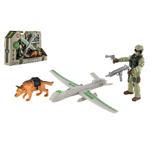 Teddies Vojenská sada plast dron, voják, pes s doplňky v krabici 23x14x4cm