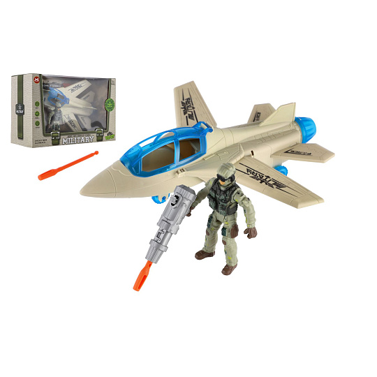 Teddies Vojenská sada stíhačka + voják s doplňky plast v krabici 27x18x12cm Teddies Vojenská sada stíhačka + voják s doplňky plast v krabici 27x18x12cm