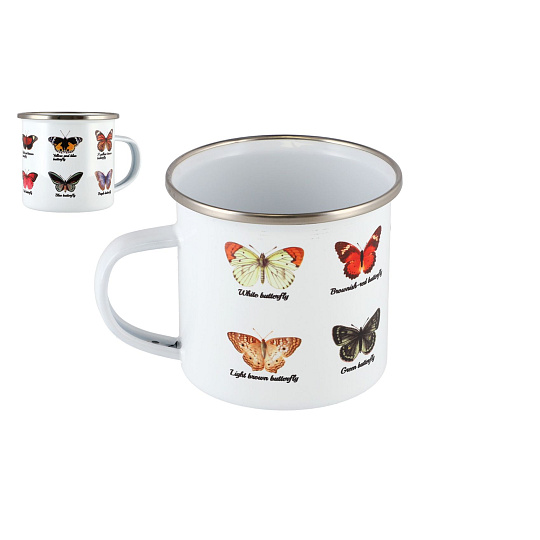 Hrnek/hrníček s uchem motýl 11x8cm smalt bílý v krabičce 11x9x9cm Hrnek/hrníček s uchem motýl 11x8cm smalt bílý v krabičce 11x9x9cm