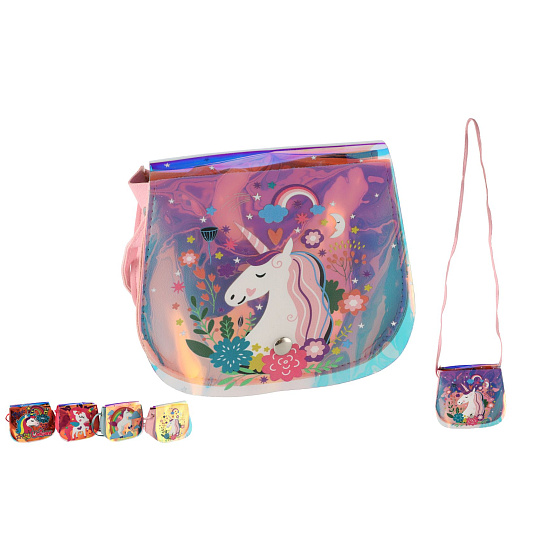 Teddies Kabelka/Taška duhová jednorožec plast 4 barvy 17x15x3cm