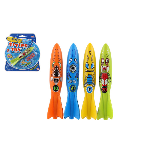 Teddies Torpédo pro potápění plast 13cm 4 barvy na kartě 17x18cm Teddies Torpédo pro potápění plast 13cm 4 barvy na kartě 17x18cm