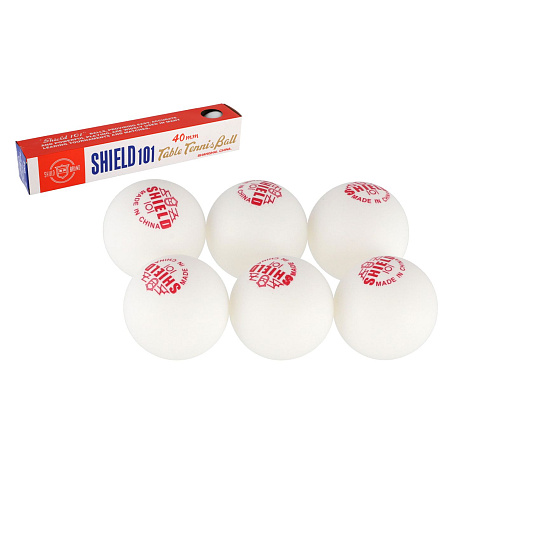 Míčky na stolní tenis 6ks SHIELD 4cm bezešvé bílé v krabičce 24x4cm
