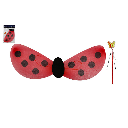 Teddies Křídla beruška s hůlkou nylon v sáčku 30,5x46x1cm karneval