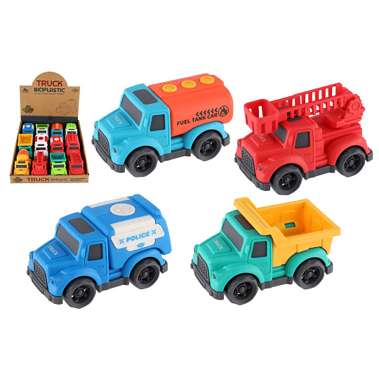 Auto nákladní Eco plast 10cm na volný chod mix druhů 12ks v boxu 18m+