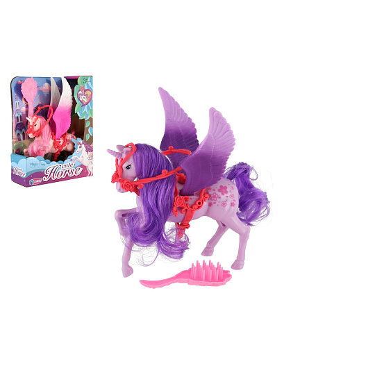 Teddies Jednorožec/kůň s křídly česací s hřebenem plast 22cm 3 barvy v krabičce 17x22x6cm