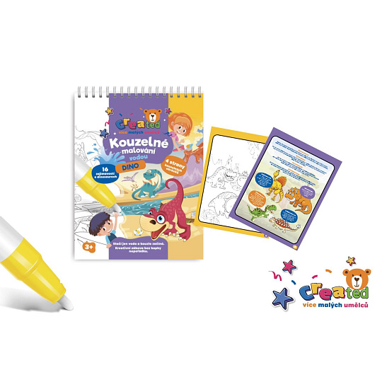 Kouzelné malování vodou/blok s tužkou dinosauři created 4 listy 17x23x2cm Kouzelné malování vodou/blok s tužkou dinosauři created 4 listy 17x23x2cm