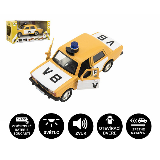 Teddies Policejní auto VB kov/plast 11,5cm na zpětné natažení na baterie se zvukem v krabičce 15x7x7cm