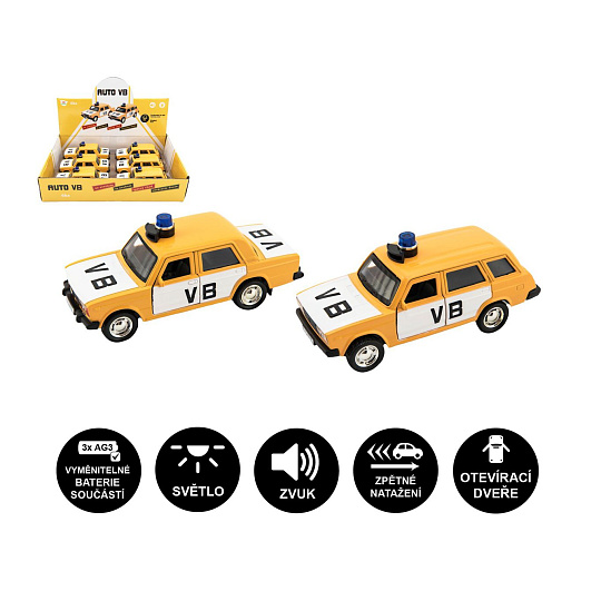 Teddies Policejní auto VB kov/plast 11,5cm na zpětné natažení na baterie se zvukem 2 druhy