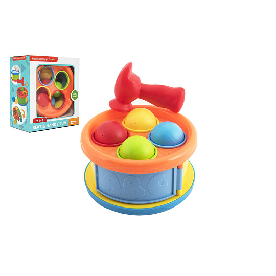 Teddies Zatloukačka/Bubínek 17cm 2v1 plast s kladívkem s míčky 4ks 2 barvy Teddies Zatloukačka/Bubínek 17cm 2v1 plast s kladívkem s míčky 4ks 2 barvy