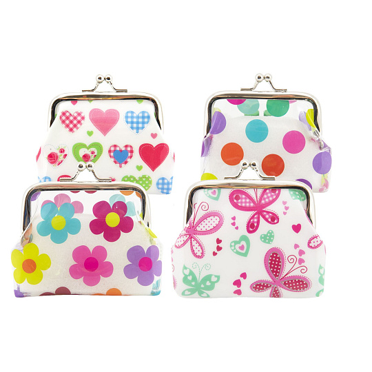 Teddies Peněženka dívčí plast/kov 9x8cm 4 barvy v sáčku Teddies Peněženka dívčí plast/kov 9x8cm 4 barvy v sáčku