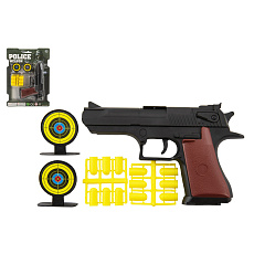 Teddies Pistole špuntovka 17cm plast + náboje 12ks + terč 2ks na kartě Teddies Pistole špuntovka 17cm plast + náboje 12ks + terč 2ks na kartě