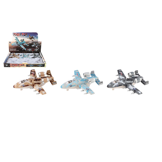 Teddies Letadlo bojové kov/plast 15cm na zpětné natažení na baterie se zvukem, světlem 3 barvy Teddies Letadlo bojové kov/plast 15cm na zpětné natažení na baterie se zvukem, světlem 3 barvy