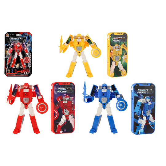 Teddies Transformer robot/telefon plast 14cm na baterie se zvukem, světlem 3 barvy na kartě