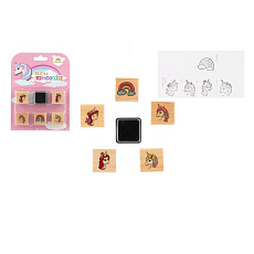 Teddies Razítka dřevěná 5+1 s poduškou jednorožci 3x3cm na kartě Teddies Razítka dřevěná 5+1 s poduškou jednorožci 3x3cm na kartě