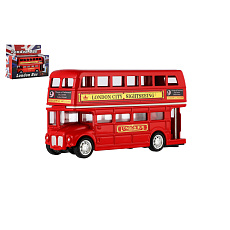 Teddies Autobus "Londýn" červený patrový kov/plast 12cm na zpětné natažení 2 druhy v krabičce 17x13,5x6cm