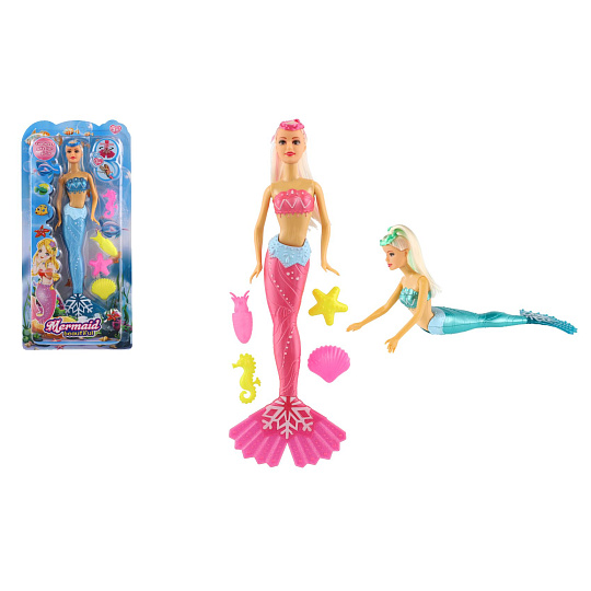 Panenka mořská panna s doplňky plast 34cm 3 barvy na kartě Panenka mořská panna s doplňky plast 34cm 3 barvy na kartě