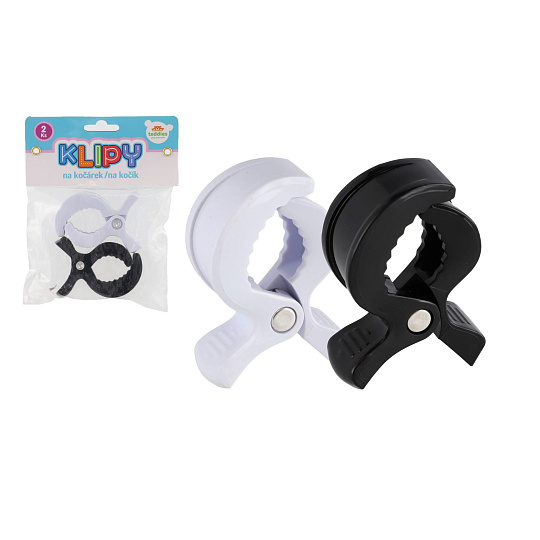 Klipy 2ks plast 7,5x5cm na kočárek černo-bílé v sáčku Klipy 2ks plast 7,5x5cm na kočárek černo-bílé v sáčku