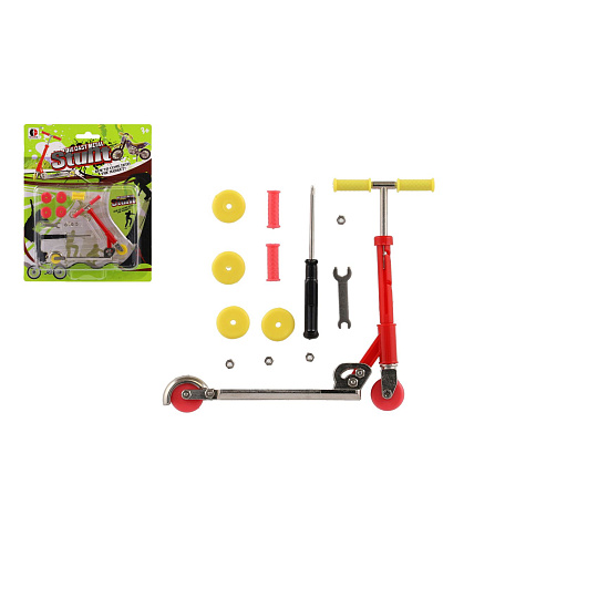 Koloběžka prstová kov/plast 10cm s doplňky 2 barvy na kartě Koloběžka prstová kov/plast 10cm s doplňky 2 barvy na kartě