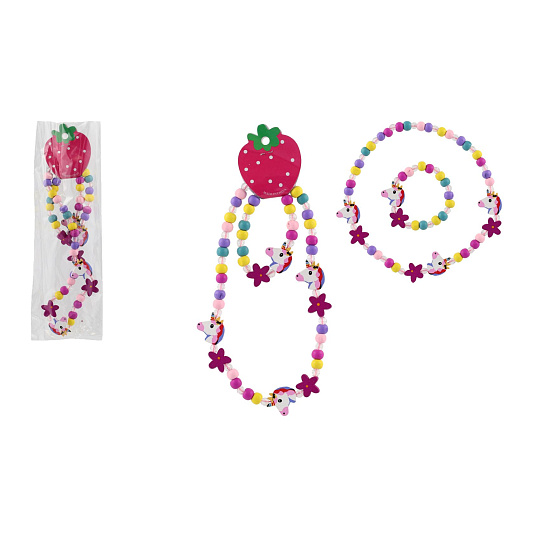 Náhrdelník a náramek korálky jednorožec dřevo/plast 20cm v sáčku Náhrdelník a náramek korálky jednorožec dřevo/plast 20cm v sáčku
