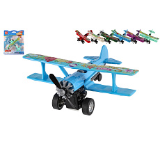 Teddies Letadlo dvouplošník kov/plast 10x11cm na zpětné natažení  mix barev na kartě 