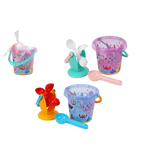 Sada na písek a k vodě plast kbelík, mlýnek s doplňky v síťce 17x16cm Sada na písek a k vodě plast kbelík, mlýnek s doplňky v síťce 17x16cm