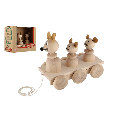 Teddies Tři myšky tahací přírodní dřevo 22cm v krabici 22x18x12cm Teddies Tři myšky tahací přírodní dřevo 22cm v krabici 22x18x12cm