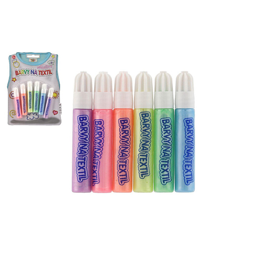 SMT Creatoys Barvy na textil perleťové 6ks na kartě 14x20cm SMT Creatoys Barvy na textil perleťové 6ks na kartě 14x20cm