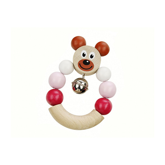 Chrastítko/Hrkadlo medvěd růžový dřevo 7x9cm na kartě 6m+ Chrastítko/Hrkadlo medvěd růžový dřevo 7x9cm na kartě 6m+