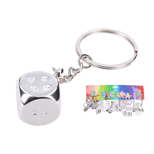 Wiky Přívěsek na klíče/Klíčenka hrací kostka kov 8cm stříbrný