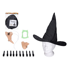 Sada čarodějnice plast nos, brada, prsty, klobouk, zuby v sáčku 22x28cm karneval Sada čarodějnice plast nos, brada, prsty, klobouk, zuby v sáčku 22x28cm karneval