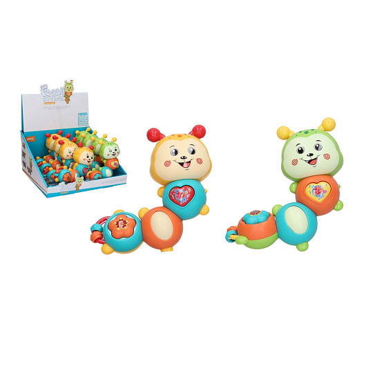 Wiky Chrastítko housenka s efekty plast 14cm na baterie se zvukem 2 barvy