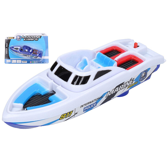 Člun/loď policejní plast 23cm na baterie 2 barvy na kartě