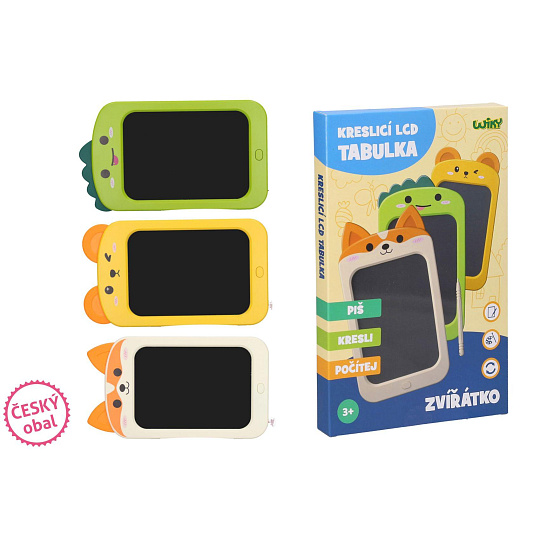 Tabulka kreslící LCL zvířátko plast 27cm na baterie 3 druhy v krabici 19x28,5cm